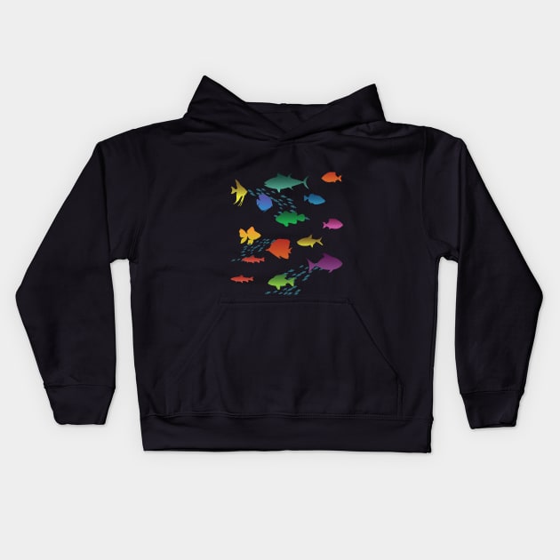 Colorful Group of Fish Underwater Kids Hoodie by Freid